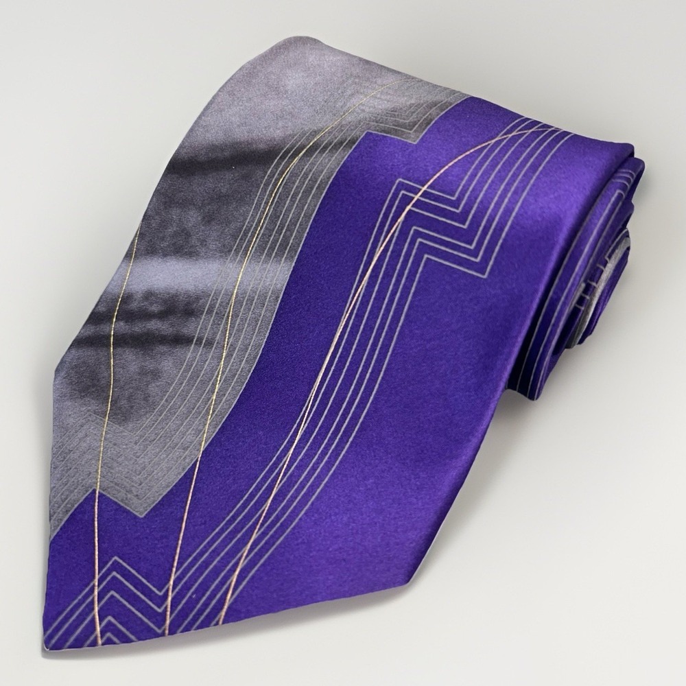 Puritan 100% Silk Tie Purple Gray Abstract Geometric 59 x 4 USA